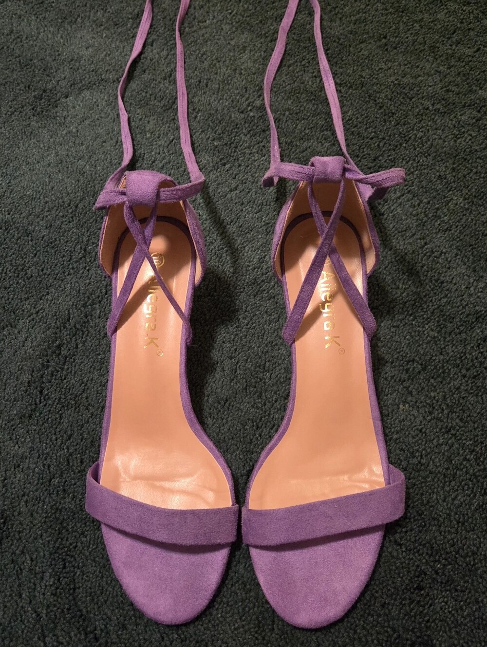 Allegra K Light Purple Lace-Up Suede Heeled Sandals